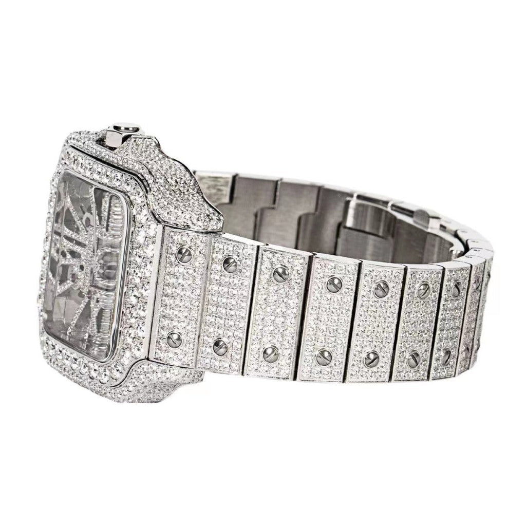 Moissanite Stainless Steel White Band Mens Watch 20-1/5 Cttw