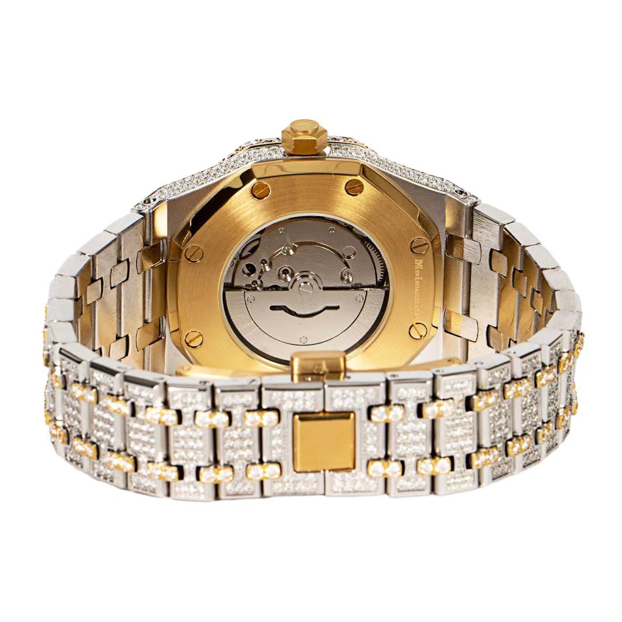 Moissanite Stainless Steel Two Tone Yellow Band Mens Watch
