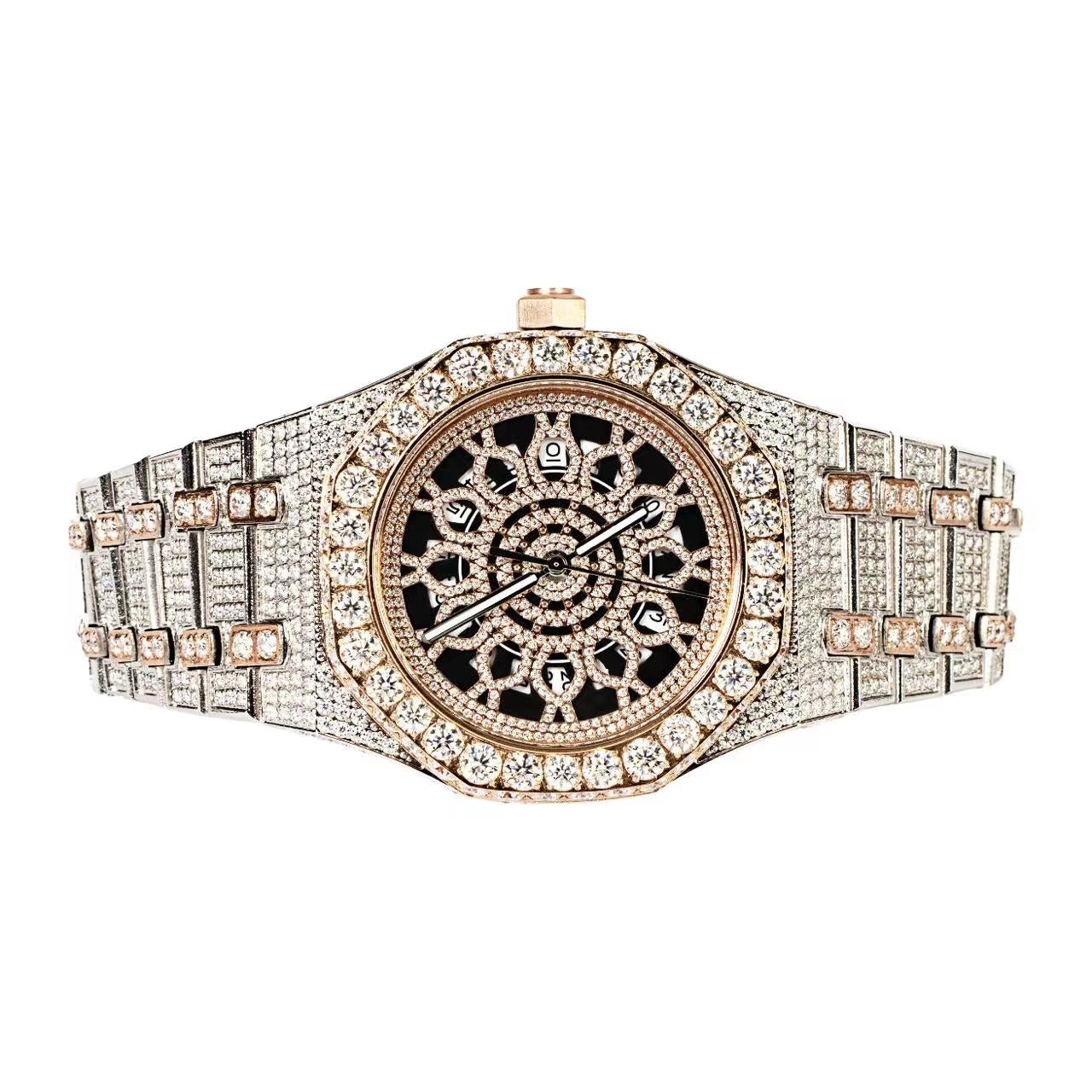 Moissanite Stainless Steel Two Tone Rose Band Mens Watch