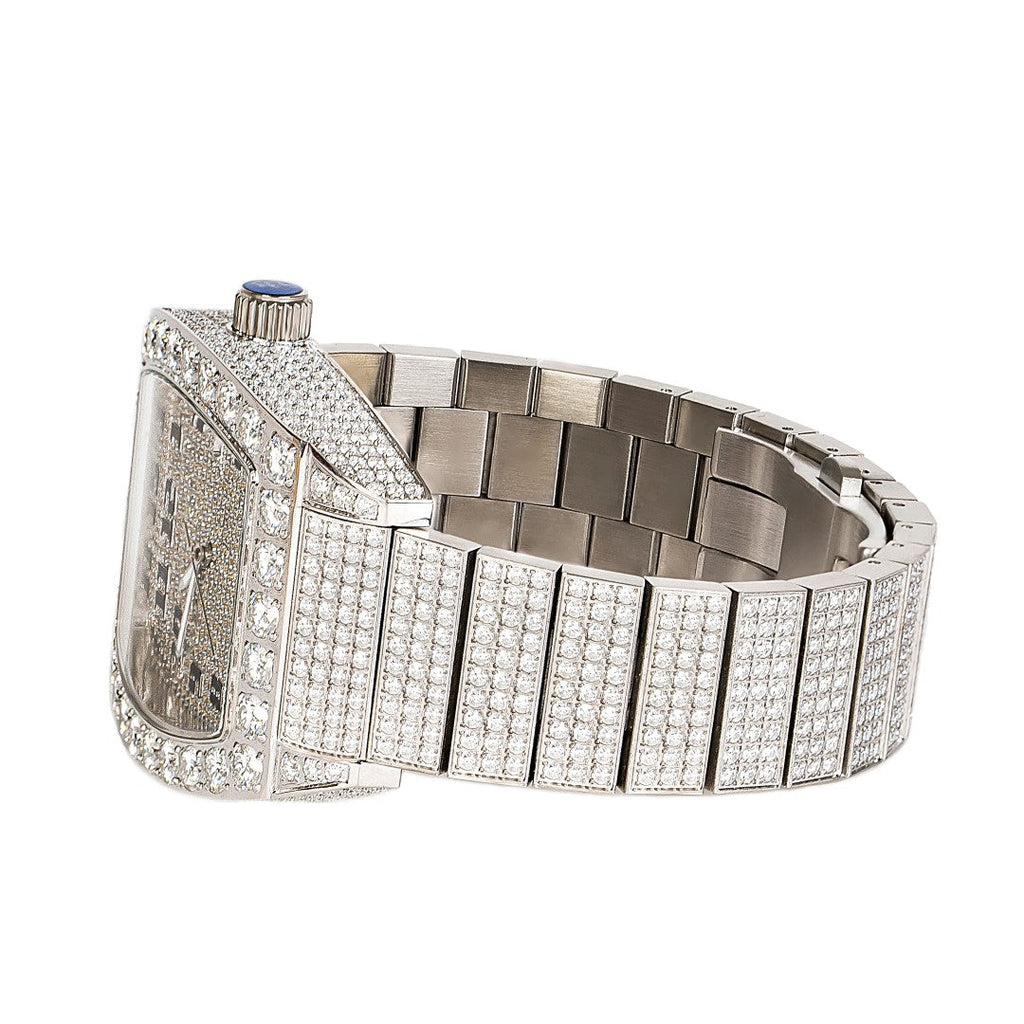 Moissanite Stainless Steel White Band Mens Watch