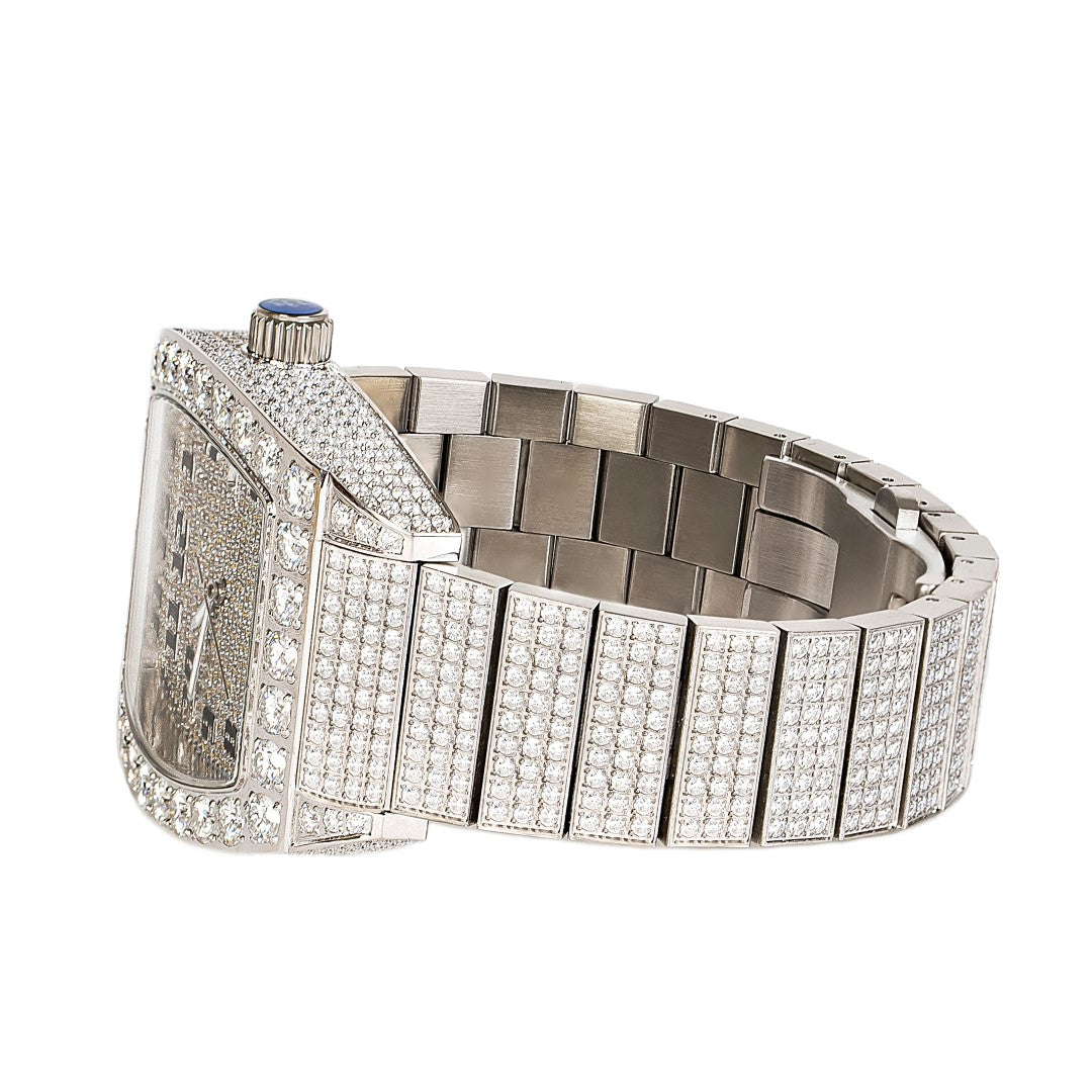Moissanite Stainless Steel White Band Mens Watch
