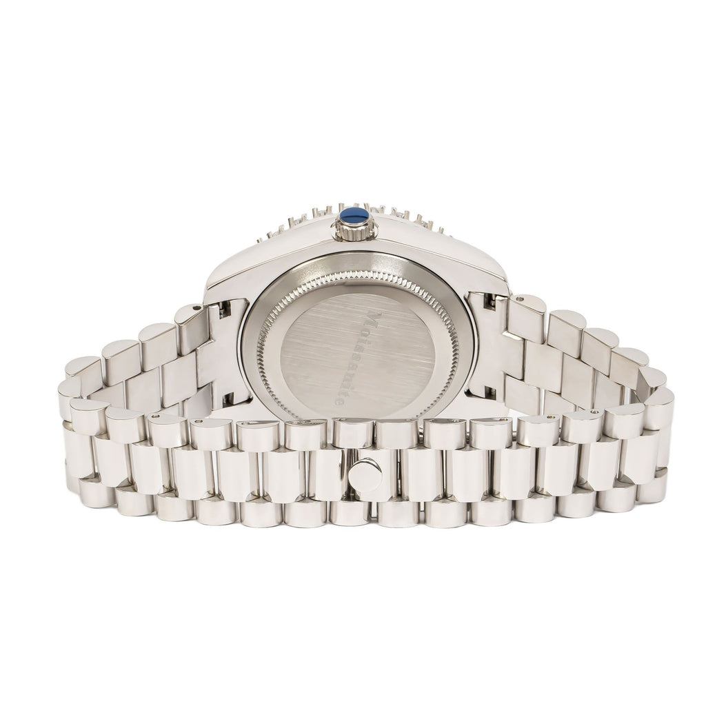 Moissanite Stainless Steel Silver Dial Mens White Steel Band Watch