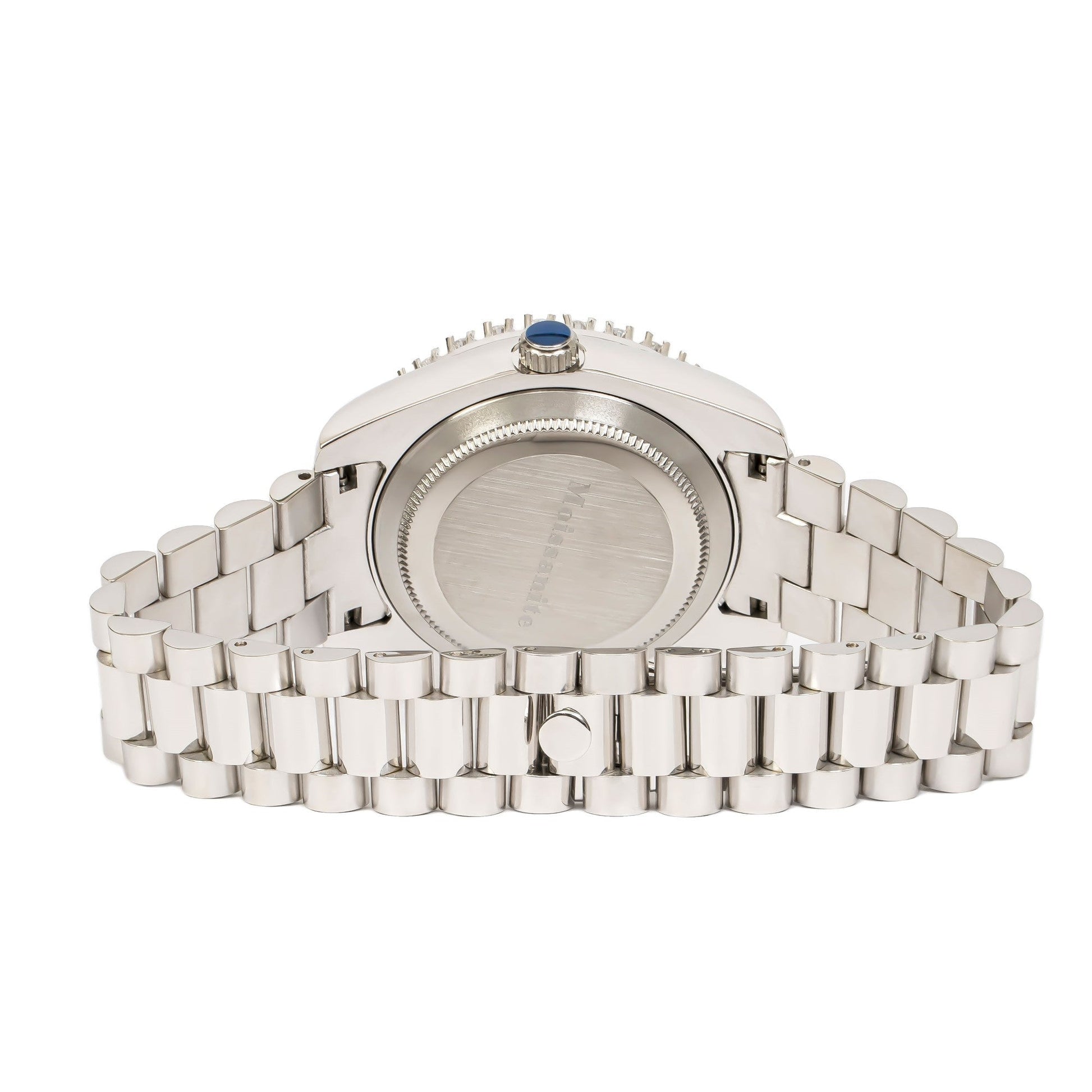 Moissanite Stainless Steel Silver Dial Mens White Steel Band Watch