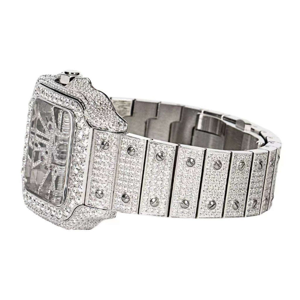 Stainless Steel CZ White Tone Automatic Mens Watch
