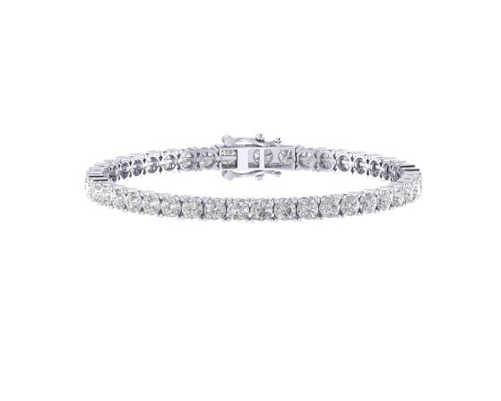 10K White Gold 4mm Round Cvd Diamond 7 Inch Tennis Bracelet 10-1/5 Cttw