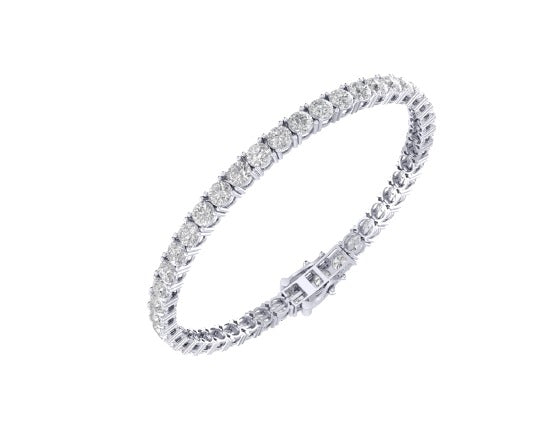 10K White Gold 4mm Round Cvd Diamond 8 Inch Tennis Bracelet 11-1/2 Cttw