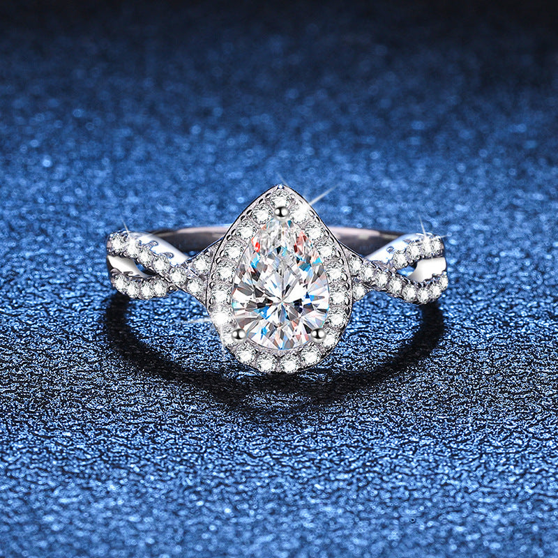 S925 Sterling Silver Ring Moissanite Water Drop European And American Luxury