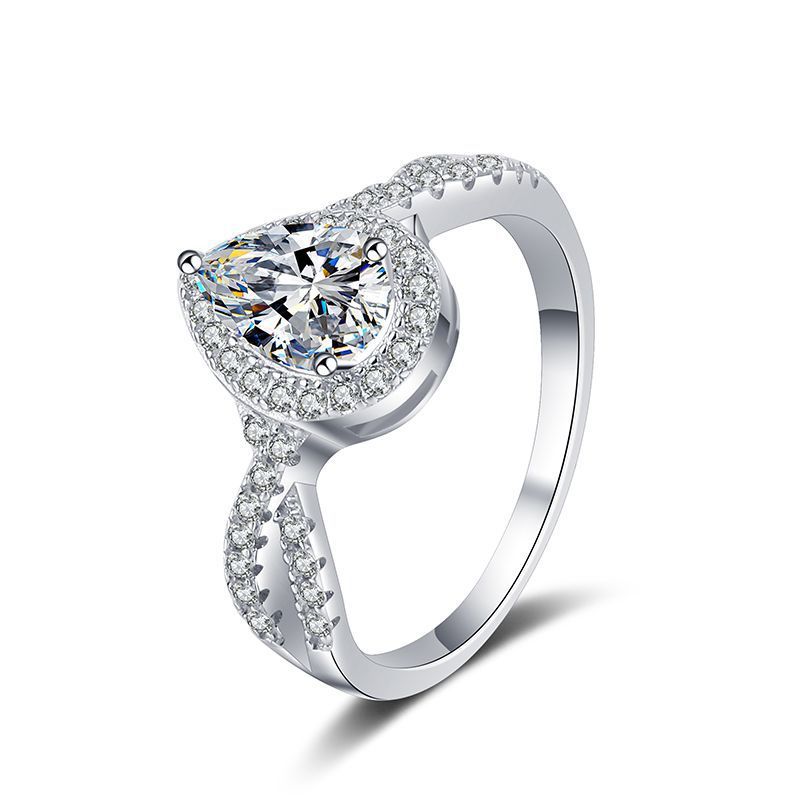 S925 Sterling Silver Ring Moissanite Water Drop European And American Luxury