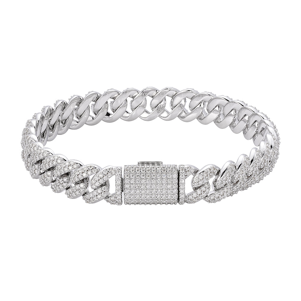 Sterling Silver Moissanite 10mm Cuban Bracelet 8 Inch RP 5-1/10 Cttw