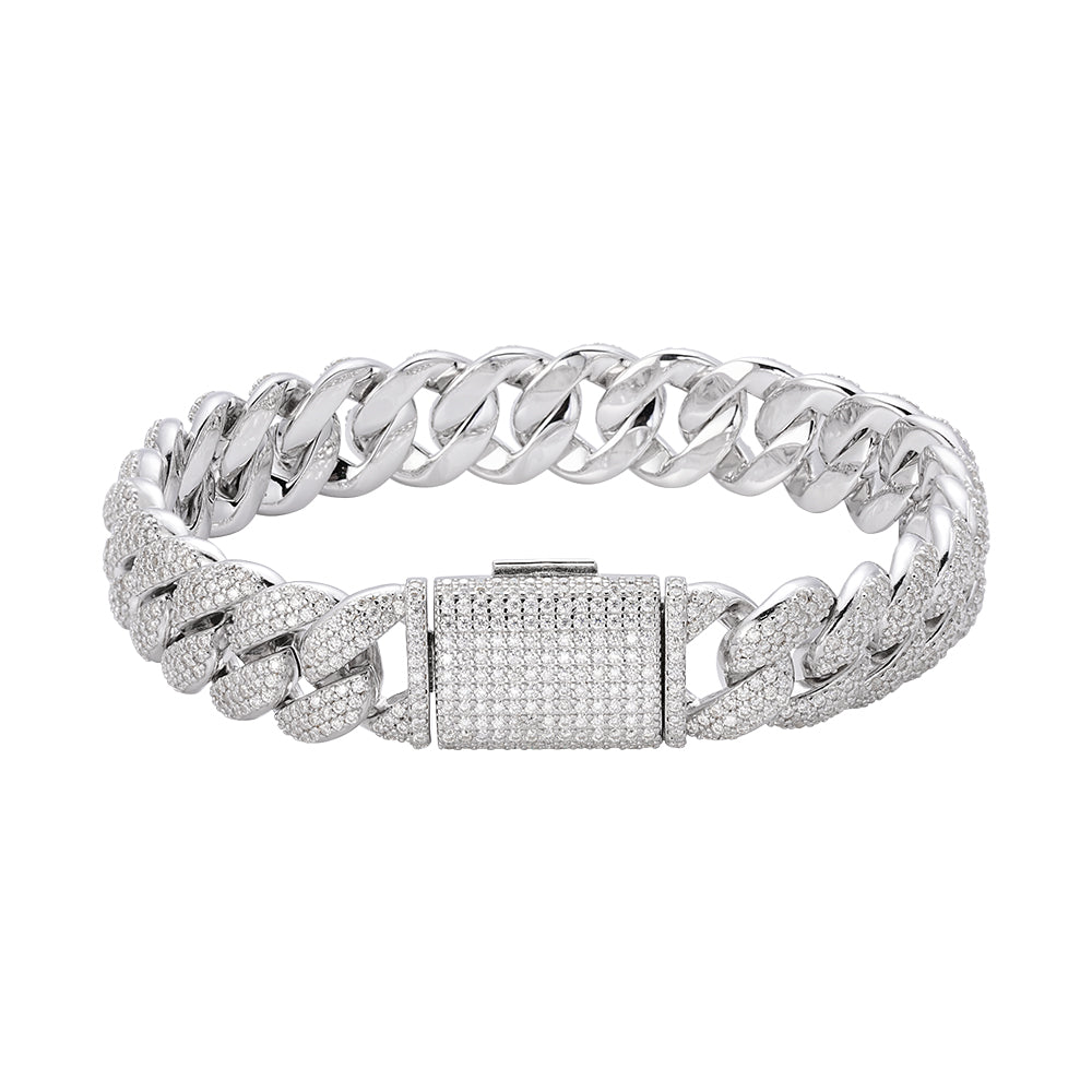 Sterling Silver Moissanite 12mm Cuban Bracelet 8 Inch RP 7-3/4 Cttw