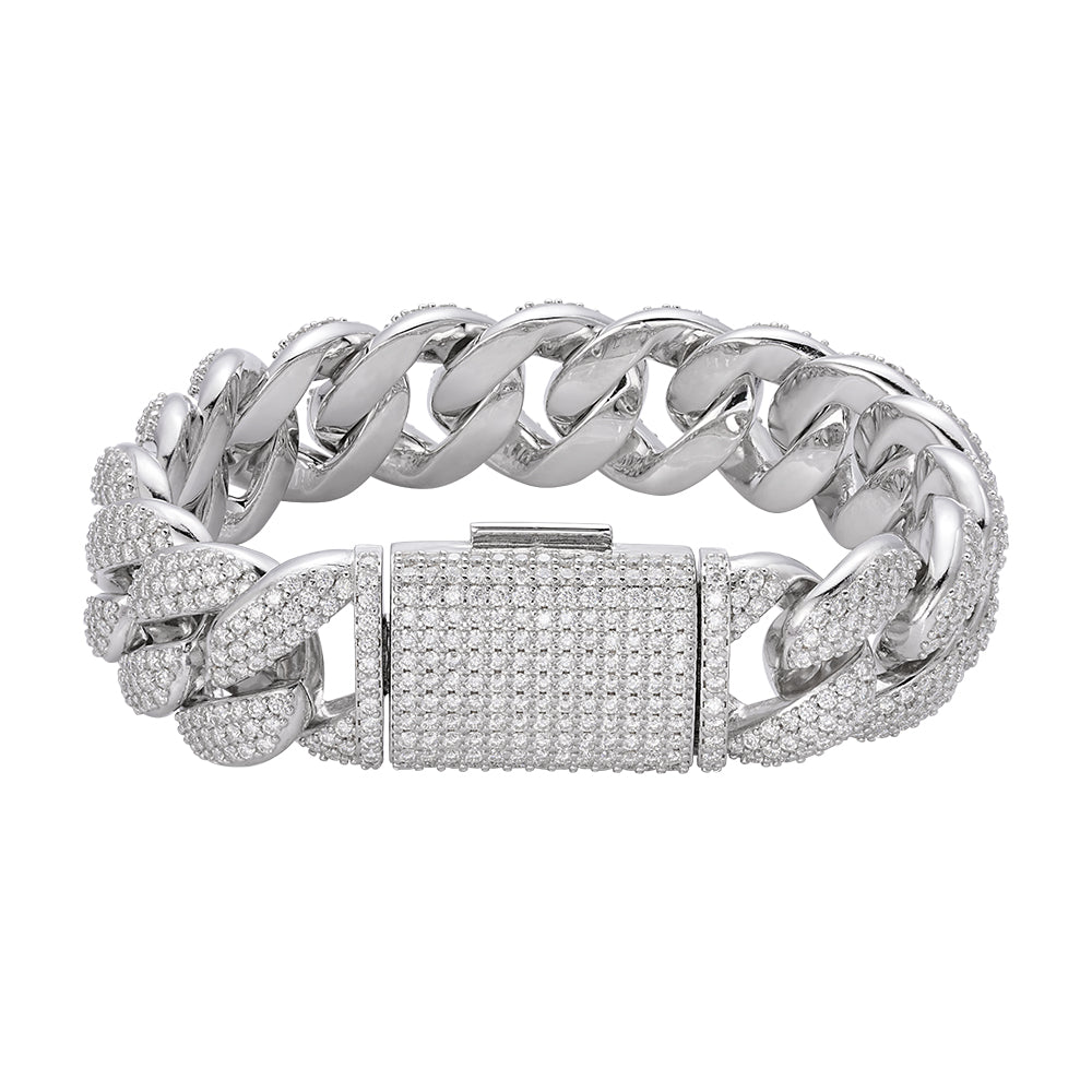 Sterling Silver Round Moissanite 20mm Cuban 8.50 Inch Mens Bracelet RP 20-7/8 Cttw