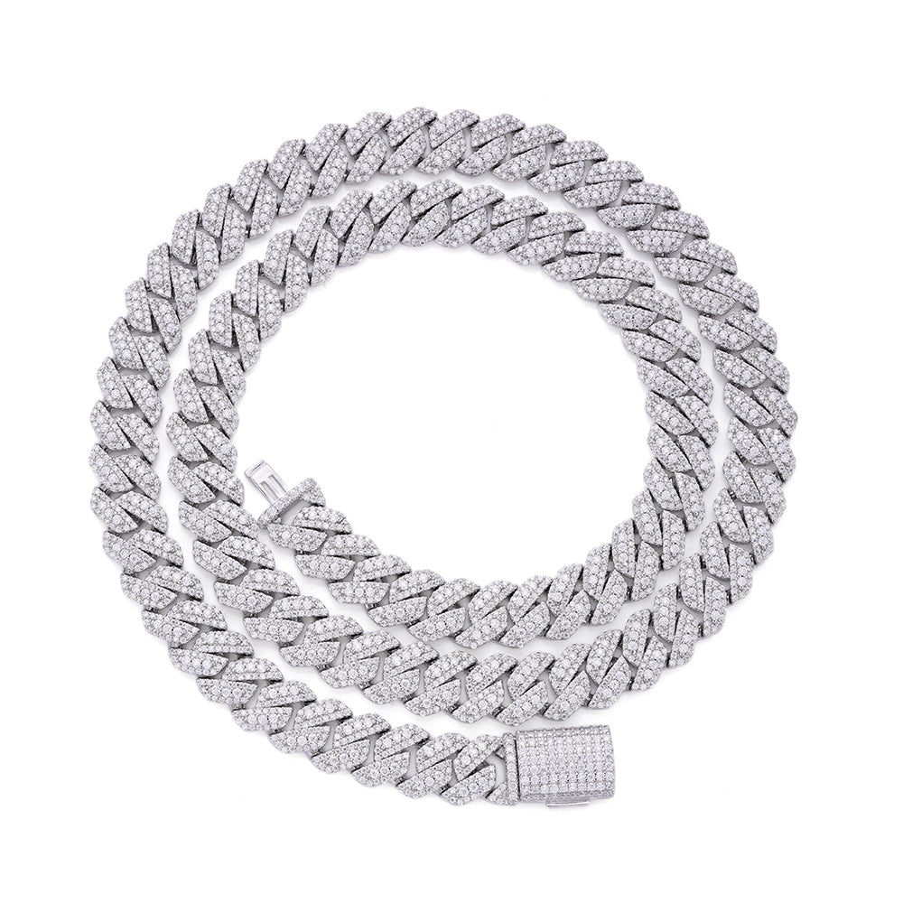 Sterling Silver Round Big Stone in Center Surrounded with Small Stones 10mm Moissanite Cuban Chain 22Inch Necklace RP 18-3/8 Cttw