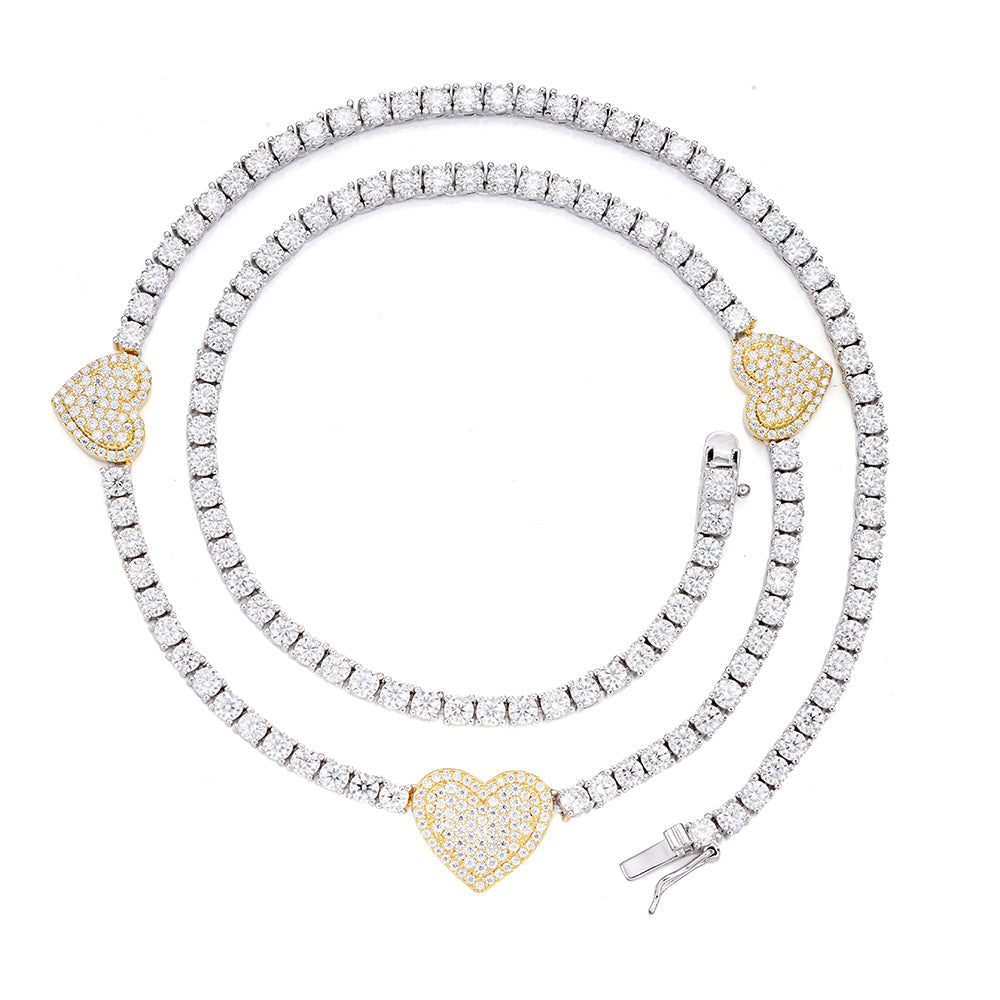 Sterling Silver Round Moissanite 15mm Heart Designer With 3mm Tennis Chain 18 Inch Necklace RP+GP 1-1/3 Cttw