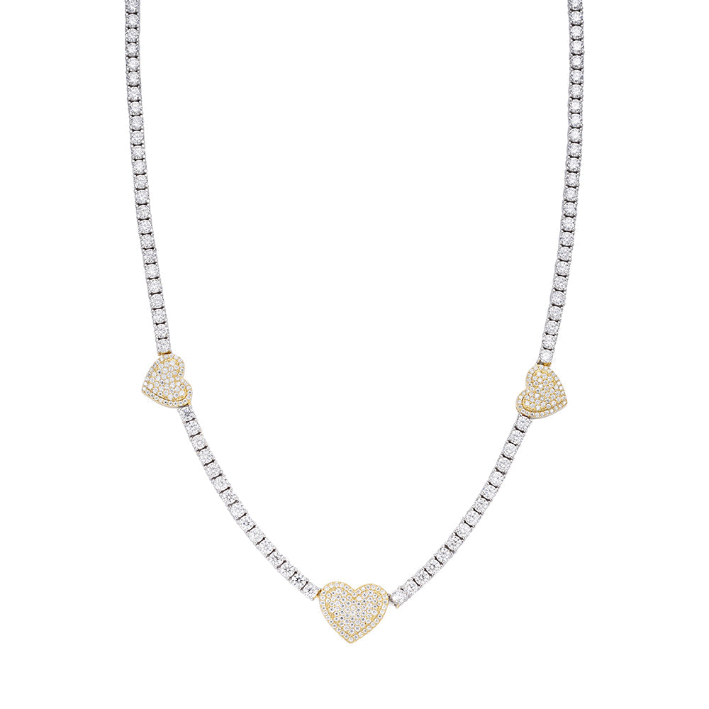 Sterling Silver Round Moissanite 15mm Heart Designer With 3mm Tennis Chain 18 Inch Necklace RP+GP 1-1/3 Cttw