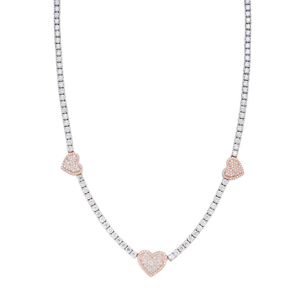 Sterling Silver Round Moissanite 15mm Heart Designer With 3mm Tennis Chain 18 Inch Necklace RP+PP 1-1/3 Cttw
