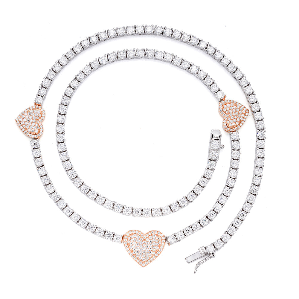 Sterling Silver Round Moissanite 15mm Heart Designer With 3mm Tennis Chain 18 Inch Necklace RP+PP 1-1/3 Cttw