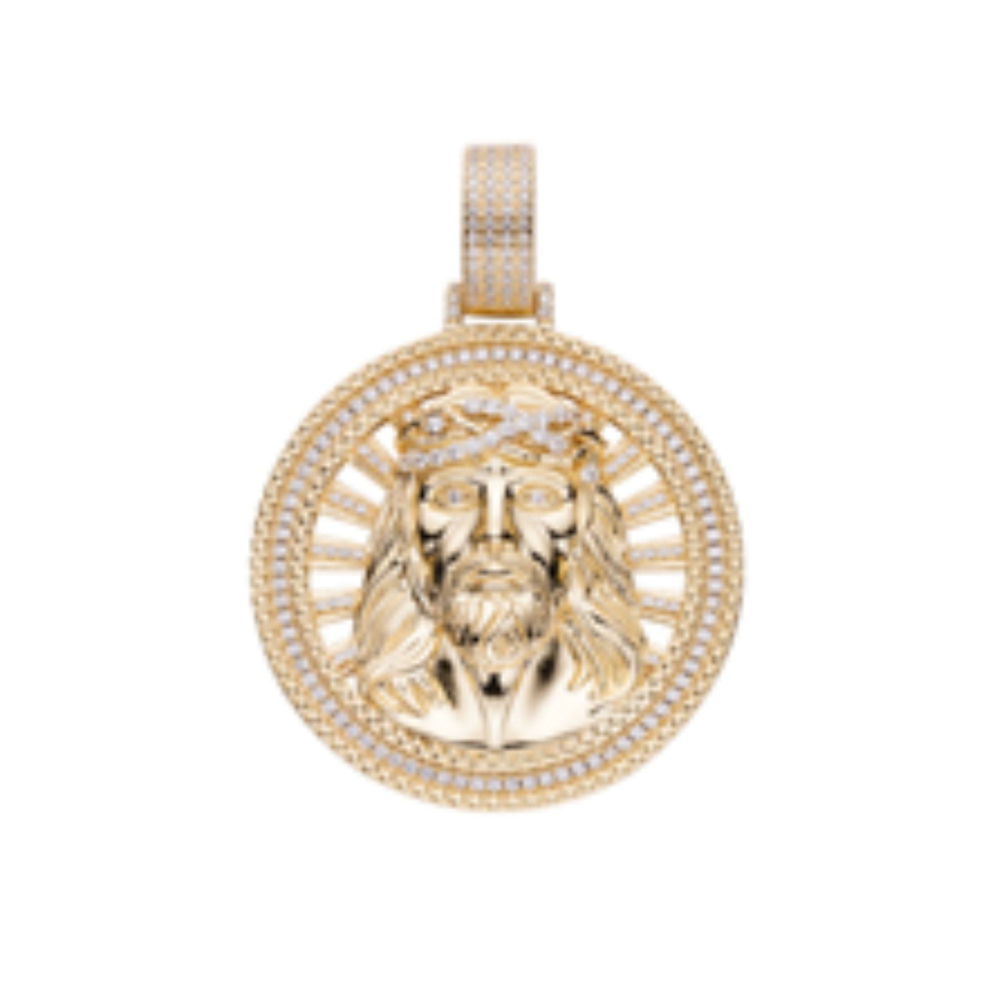Sterling Silver Moissanite Jesus Religious Pendant RP+GP 1-3/8 Cttw