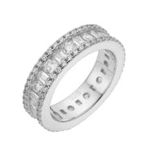 Sterling Silver Round Baguette Moissanite SZ 9 Designer Mens Band Ring RP 3-3/4 Cttw