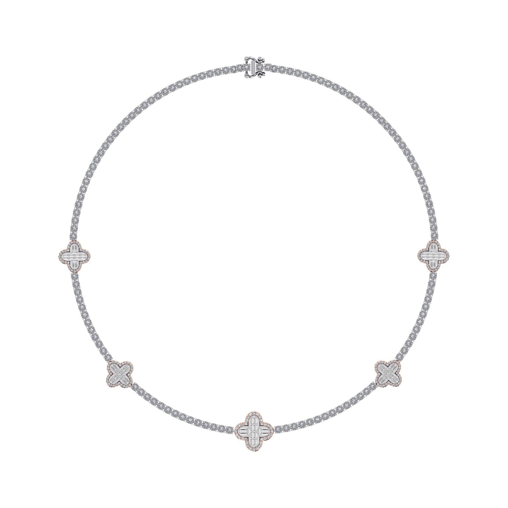 10K Rose White Two Tone Round Baguette Diamond Designer 18 Inch Necklace 2-1/5 Cttw