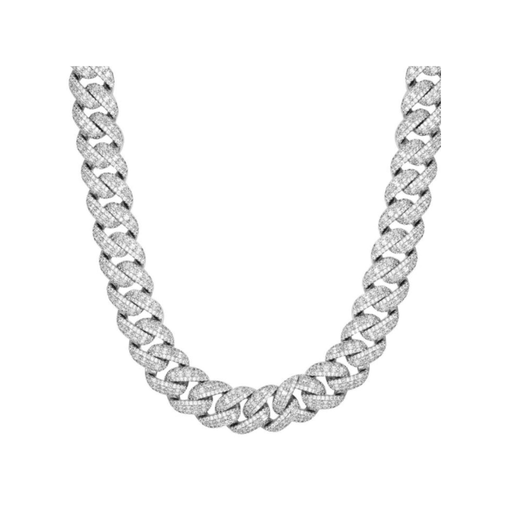 Sterling Silver 14mm Moissanite Emerald Miami Cuban Chain 20 Inch Necklace RP 1/3 Cttw